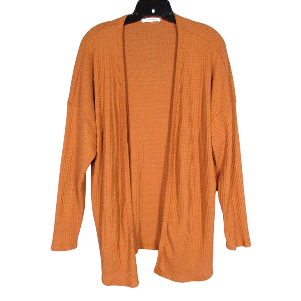 CAUTION TO THE WIND Open Front THERMAL KNIT Rust Brown CARDIGAN KIMONO TOP sz XL